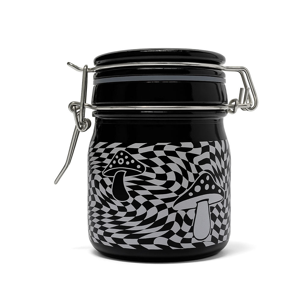 TRIPPY MUSHROOM CHECKBOARD STORAGE JAR