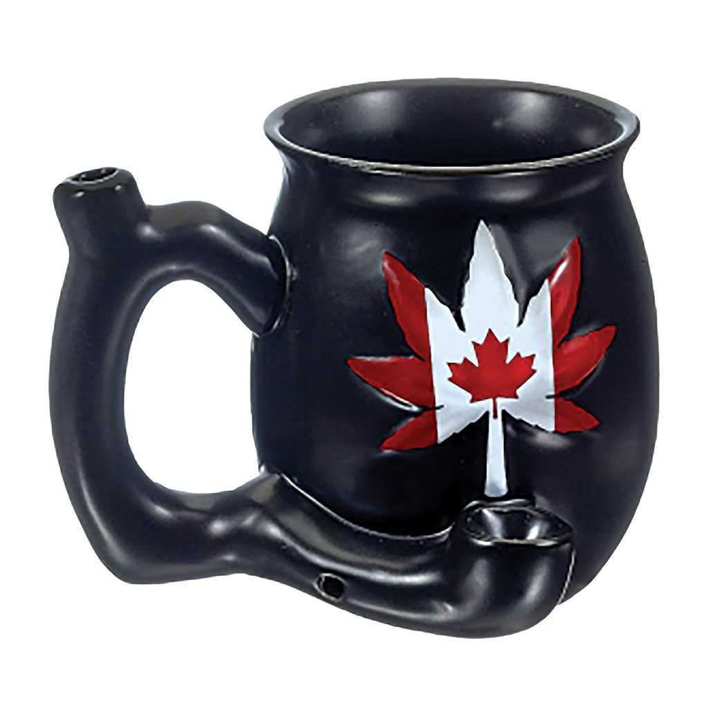 CANADIAN LEAF ON BLACK CHUBBY PREMIUM ROAST & TOAST PIPE MUG
